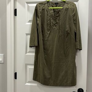 Talbots 14  Lace Up Relaxed Shift Dress Army Green
